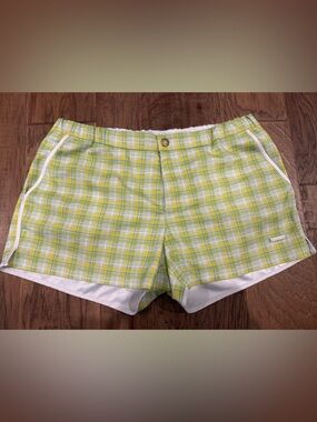 Parke & Ronen Lime Green and White Plaid Swim Trunks
